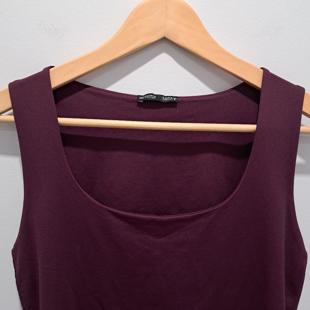 Zara Plum Purple Classic Minimalist Square Neck Sleeveless Contour Top Womens M - Picture 3 of 6